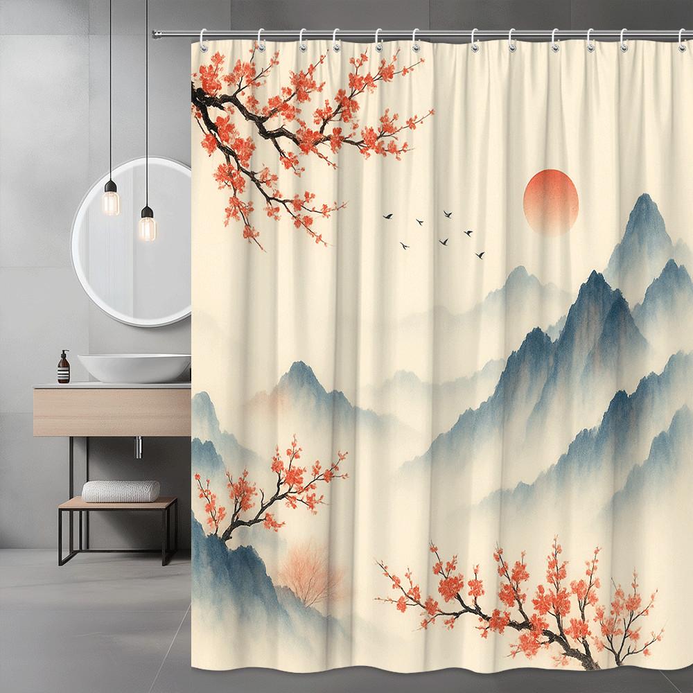 Chinese Ink Landscape Shower Curtain Cherry Blossom Mountains Misty Sky Traditional Art Decor Waterproof Simple Installation W60H190(CM)-1 Pcs
Chinese Ink Landscape Shower Curtain Cherry Blossom Mountains Misty Sky Traditional Art Decor Waterproof Simple Installation W60H190(CM)-1 Pcs