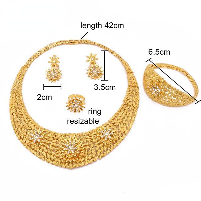 24 К позолоченный комплект свадебных украшений, африканское ожерелье, кольцо, серьги, браслет, комплект из четырех предметов, Индия, Бразилия, свадебный подарок золотой
24 К позолоченный комплект свадебных украшений, африканское ожерелье, кольцо, серьги, браслет, комплект из четырех предметов, Индия, Бразилия, свадебный подарок золотой