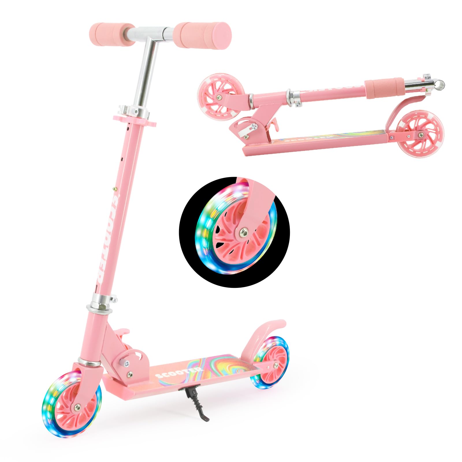 TENBOOM Kids Kick Scooter for Kids Ages 3-12, 2-Wheel LED Tires, 50kg Weight Capacity, Foldable, with Foot Brake, Pink, Perfect as a Baby Gift
TENBOOM Kids Kick Scooter for Kids Ages 3-12, 2-Wheel LED Tires, 50kg Weight Capacity, Foldable, with Foot Brake, Pink, Perfect as a Baby Gift