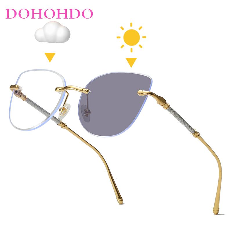 DOHOHDO Men Transparent Photochromic Sunglasses Women Glasses Rimless Cat Eye Metal Eyeglasses Frames Gafas De Sol Para Mujeres Anti blue light рожевий колір золота
DOHOHDO Men Transparent Photochromic Sunglasses Women Glasses Rimless Cat Eye Metal Eyeglasses Frames Gafas De Sol Para Mujeres Anti blue light рожевий колір золота