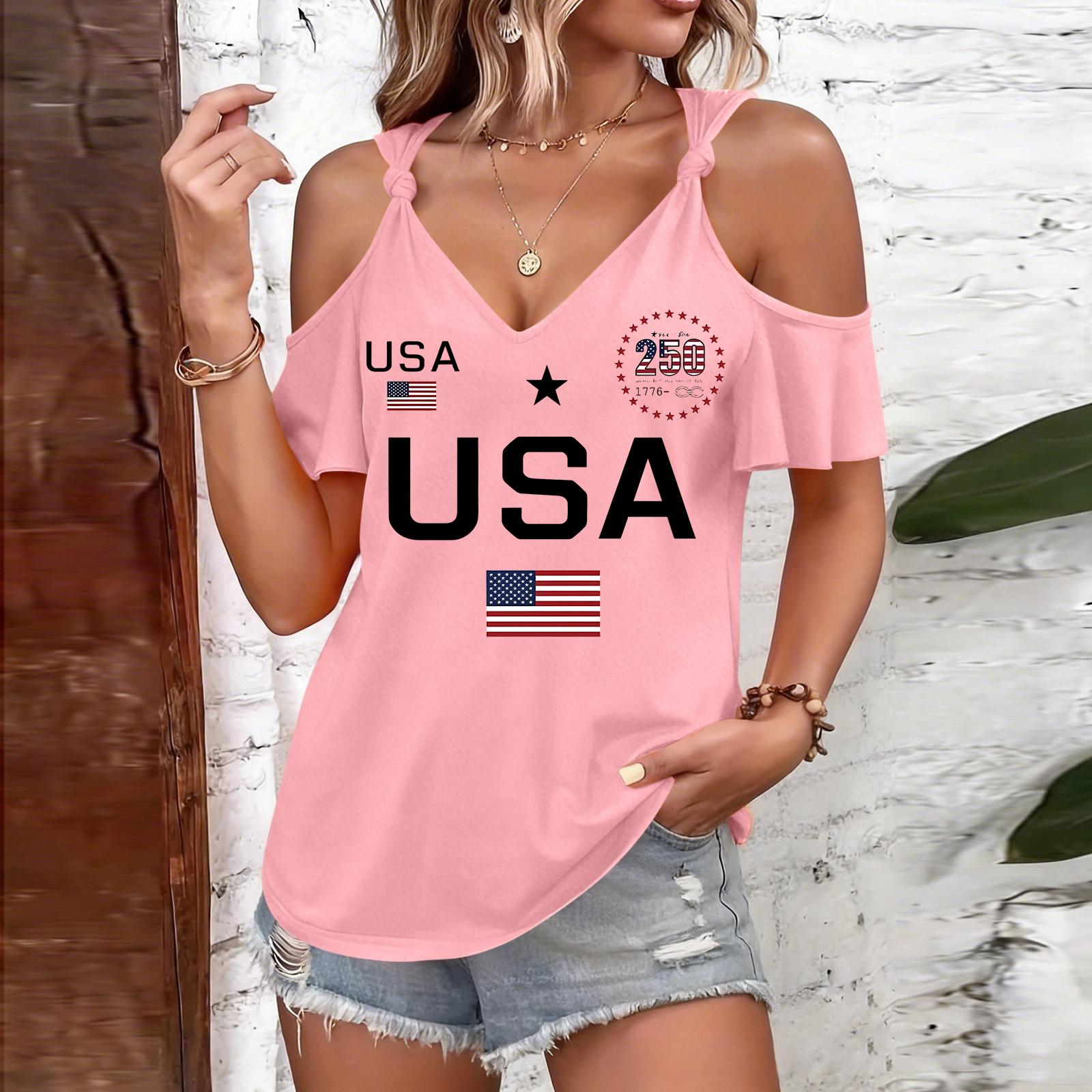 Women Casual Cold Shoulder Short Sleeve T Shirt USA Print 250th Anniversary Graphic Tee with Tie Strap Round Neck Top for Summer L
Women Casual Cold Shoulder Short Sleeve T Shirt USA Print 250th Anniversary Graphic Tee with Tie Strap Round Neck Top for Summer L