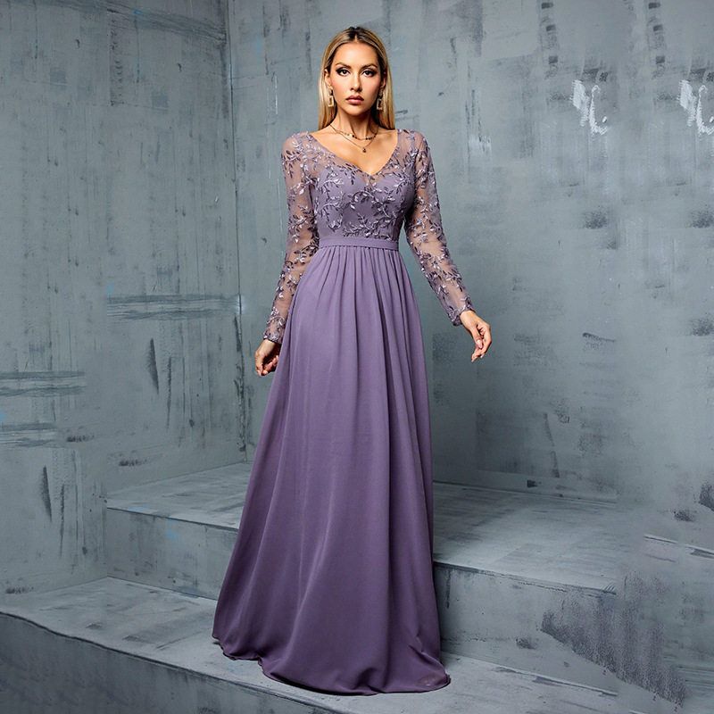 Foreign Trade Chiffon Long-Sleeve Casual Elegant Evening Dress Versatile Women s Simple Slimming Party Dinner Dress Purple--Al31158 S
Foreign Trade Chiffon Long-Sleeve Casual Elegant Evening Dress Versatile Women s Simple Slimming Party Dinner Dress Purple--Al31158 S