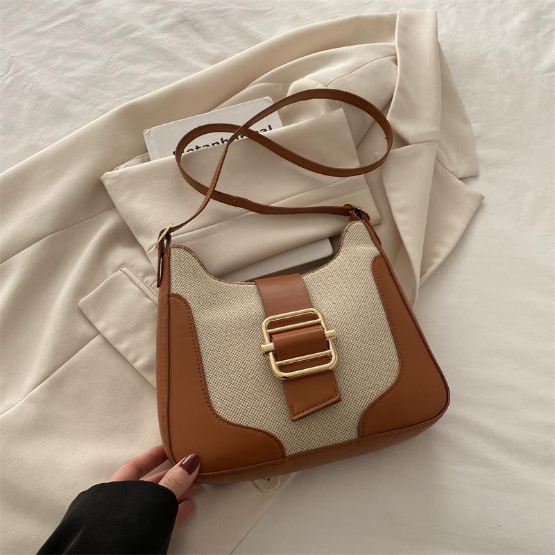 Контрастная сумка подмышкой в стиле ретро для женщин 2025 года, весна-лето, новая модная портативная сумка через плечо с косым креплением, сумка-седло
