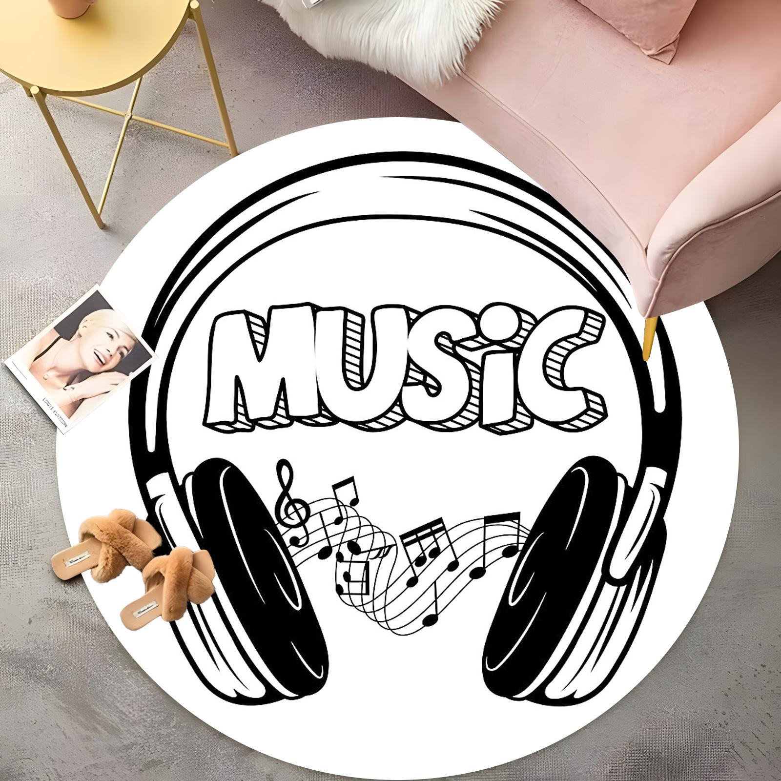 Modern Music Round Rug with Headphone Design, Black and White Artistic Floor Mat, Non-Slip Home Decor for Living Room 60cm
Modern Music Round Rug with Headphone Design, Black and White Artistic Floor Mat, Non-Slip Home Decor for Living Room 60cm