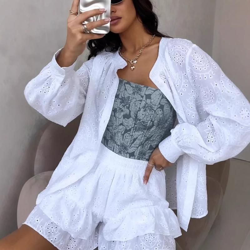 Summer Set Women s Casual Jacquard 2-piece Set Stand Up Collar Long Sleeved Shirt+Elastic Waisted Shorts Daily Commuting L чорний
Summer Set Women s Casual Jacquard 2-piece Set Stand Up Collar Long Sleeved Shirt+Elastic Waisted Shorts Daily Commuting L чорний