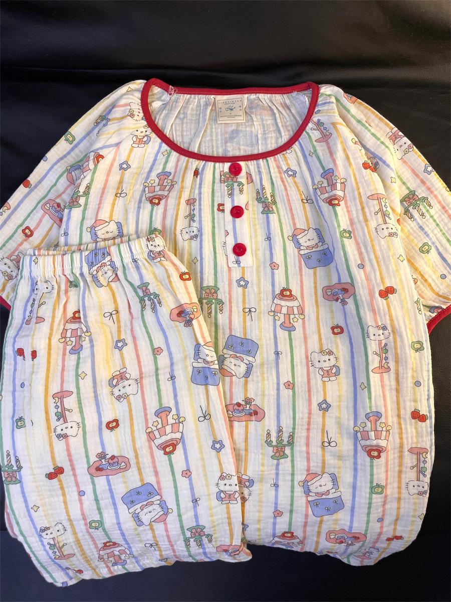 Japanese soft cute rainbow striped Hello Kitty pajamas women s summer crew neck short-sleeved shorts two-piece loungewear S
Japanese soft cute rainbow striped Hello Kitty pajamas women s summer crew neck short-sleeved shorts two-piece loungewear S