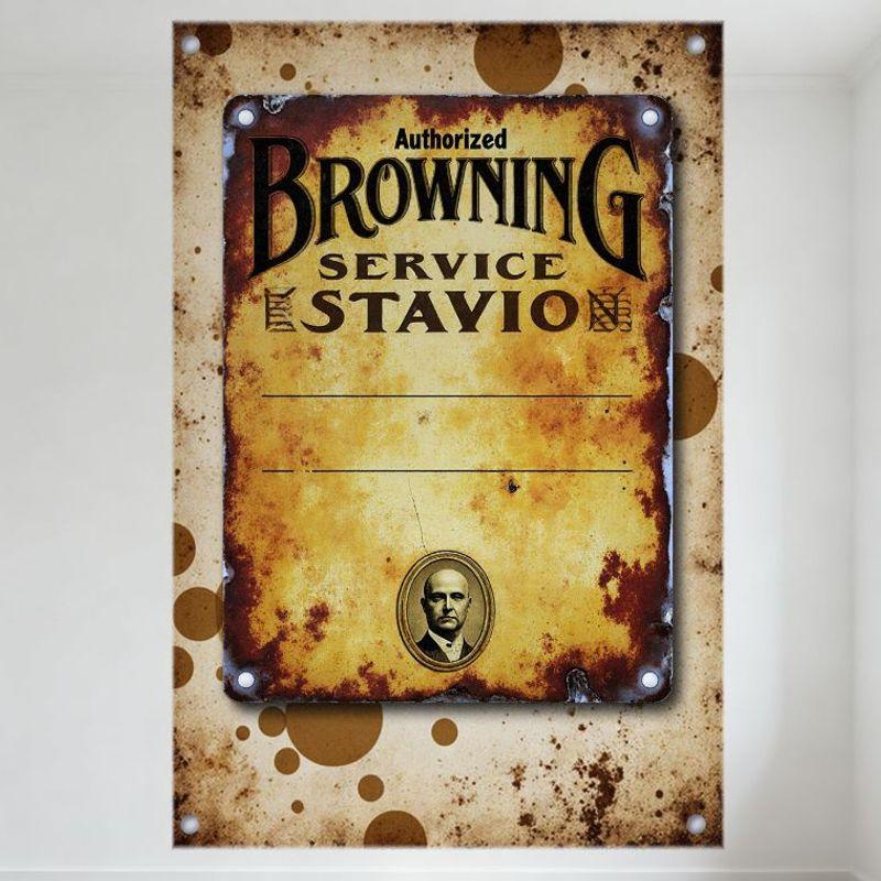 Vintage Rusted Browning Service Stavian Metal Tin Sign with Riveted Corners and Emblem - Retro Home Bar Man Cave Cafe Decor 20x30cm(7.8x11.8inch)
Vintage Rusted Browning Service Stavian Metal Tin Sign with Riveted Corners and Emblem - Retro Home Bar Man Cave Cafe Decor 20x30cm(7.8x11.8inch)