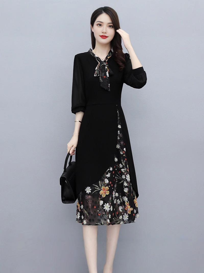 women s Slim Fit Bow Tie Neck Floral Print Patchwork Midi Dress High Waist Irregular A Line Dress 5XL чорний
women s Slim Fit Bow Tie Neck Floral Print Patchwork Midi Dress High Waist Irregular A Line Dress 5XL чорний