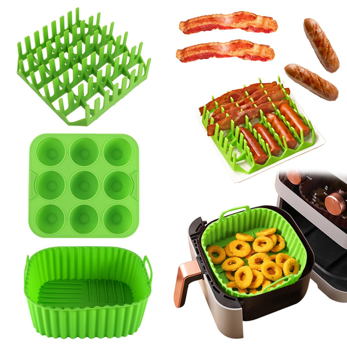 Set of three square silicone molds for air fryers Green
Set of three square silicone molds for air fryers Green