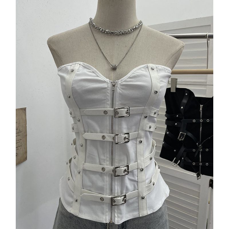 Real Shot of Gothic Style Patchwork Pu Leather Buckle Zipper Cardigan Tube Top Short Slim Fit Sleeveless Top for Women 1199 White One size fits all
Real Shot of Gothic Style Patchwork Pu Leather Buckle Zipper Cardigan Tube Top Short Slim Fit Sleeveless Top for Women 1199 White One size fits all