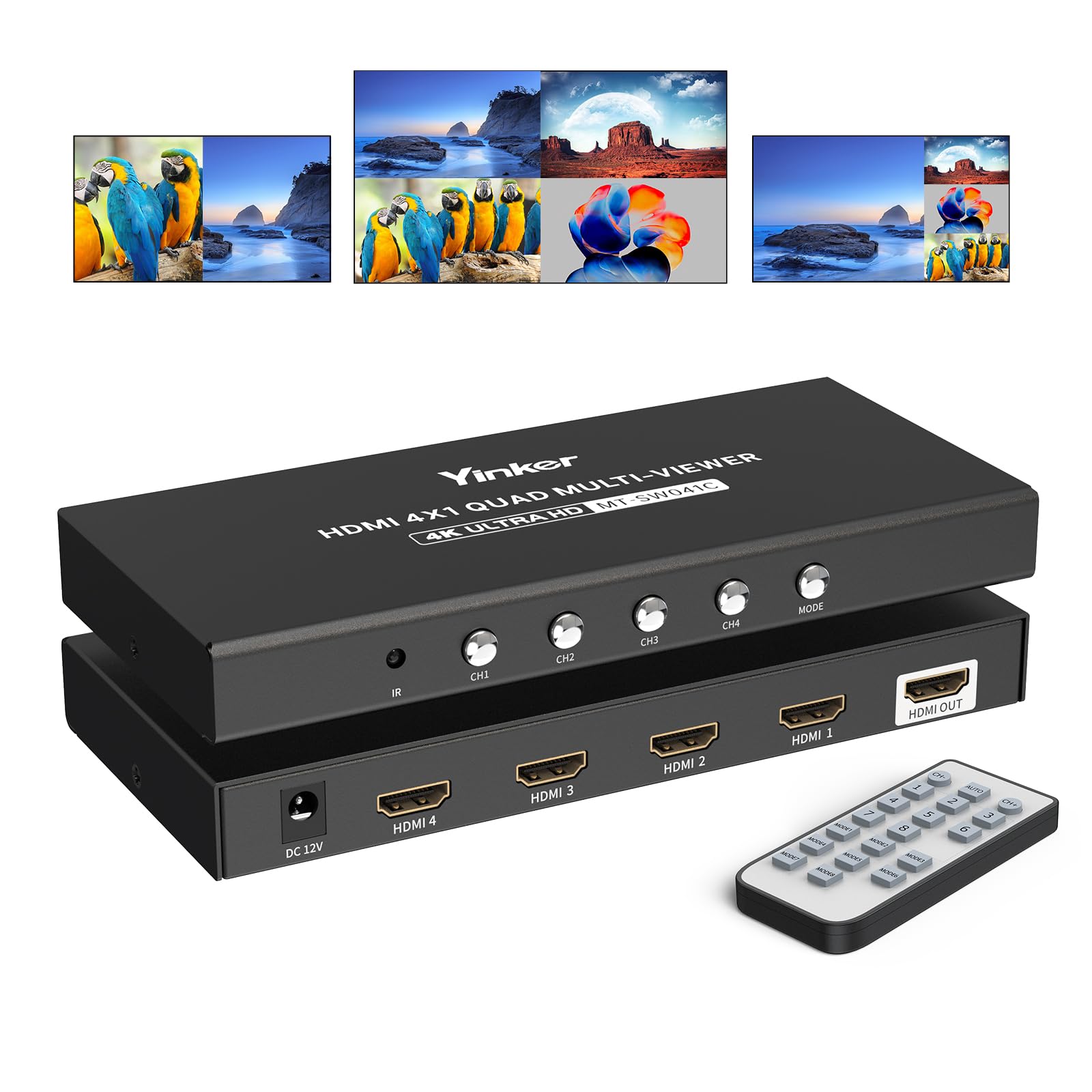 4K HDMI Multi Viewer Yinker Seamless HDMI Screen Splitter 4 Inputs 1 Output for Security Game Modes with IR Remote 4x1, 4K@30Hz Cameras, Consoles,
4K HDMI Multi Viewer Yinker Seamless HDMI Screen Splitter 4 Inputs 1 Output for Security Game Modes with IR Remote 4x1, 4K@30Hz Cameras, Consoles,