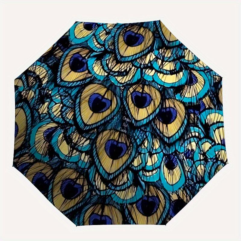 1pc Peacock Feather Pattern Automatic Folding Umbrella - 8-Rib Iron Frame, Windproof, Portable Sunshade with Plastic Handle for Travel & Out
1pc Peacock Feather Pattern Automatic Folding Umbrella - 8-Rib Iron Frame, Windproof, Portable Sunshade with Plastic Handle for Travel & Out