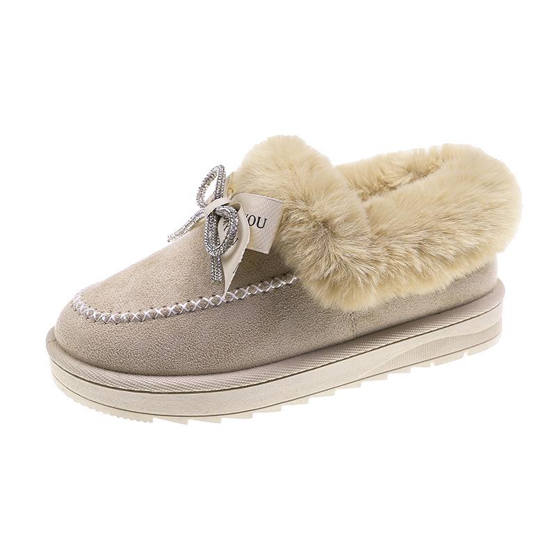 Женская хлопковая обувь, осенне-зимняя теплая женская обувь с круглой головкой и плоской подошвой, большая женская обувь, плюшевая обувь 41 хаки