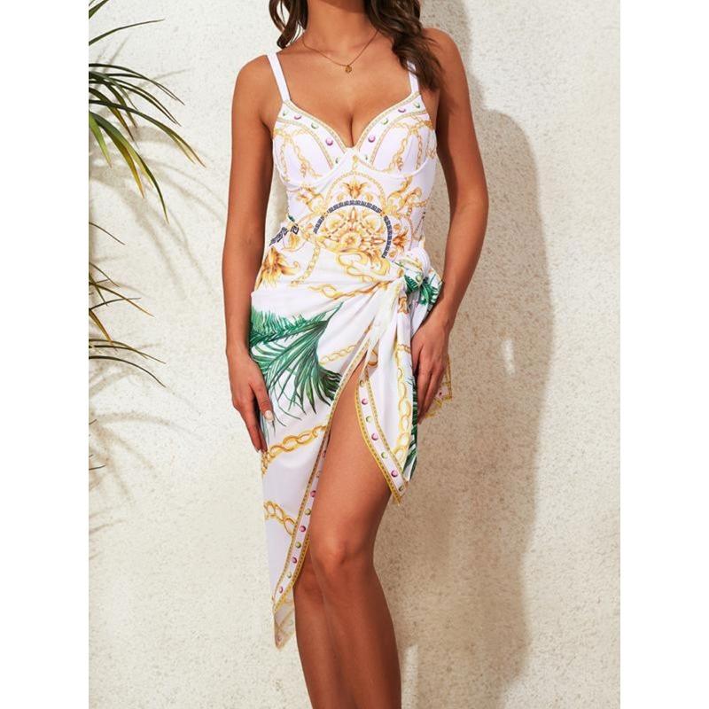 Black Gold Chain Print One-Piece Swimsuit with Cover Up Skirt Set S білий
Black Gold Chain Print One-Piece Swimsuit with Cover Up Skirt Set S білий