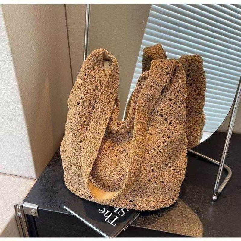 Художественный стиль Мори Плетеная сумка ручной работы Повседневная Вместительная На плечо Подмышку Пляжная сумка для морского отдыха Сумка для вязания крючком Khakis