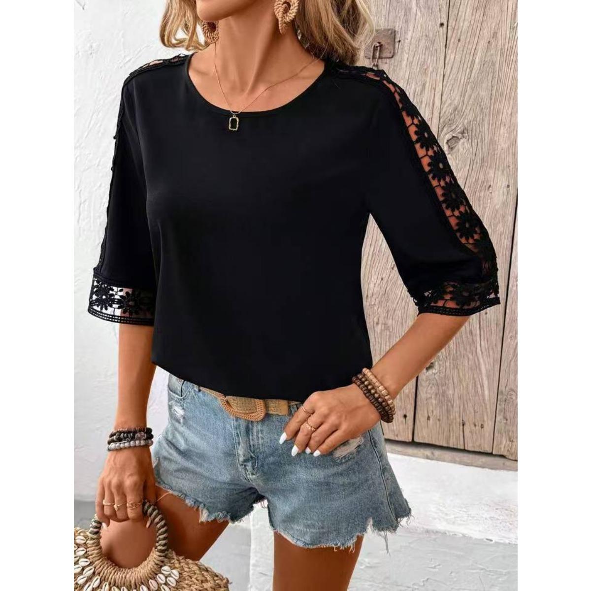 Spring Summer New Solid Color Hollow Out Design 3/4 Sleeve Crew Neck T-shirt Top for Women European American Crossbody Clothing S чёрный
Spring Summer New Solid Color Hollow Out Design 3/4 Sleeve Crew Neck T-shirt Top for Women European American Crossbody Clothing S чёрный