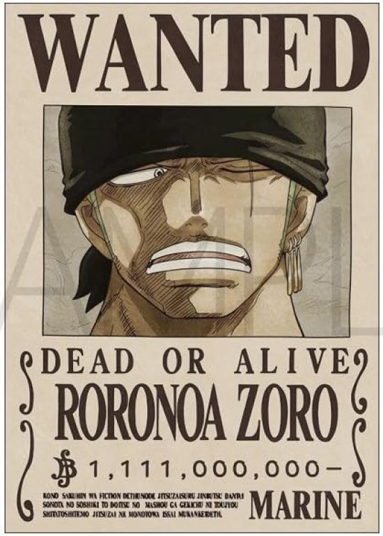 One Piece Плакат о розыске Зоро 1,111 миллиарда Официальный плакат о розыске от Морского Дозора Официальные товары
One Piece Плакат о розыске Зоро 1,111 миллиарда Официальный плакат о розыске от Морского Дозора Официальные товары