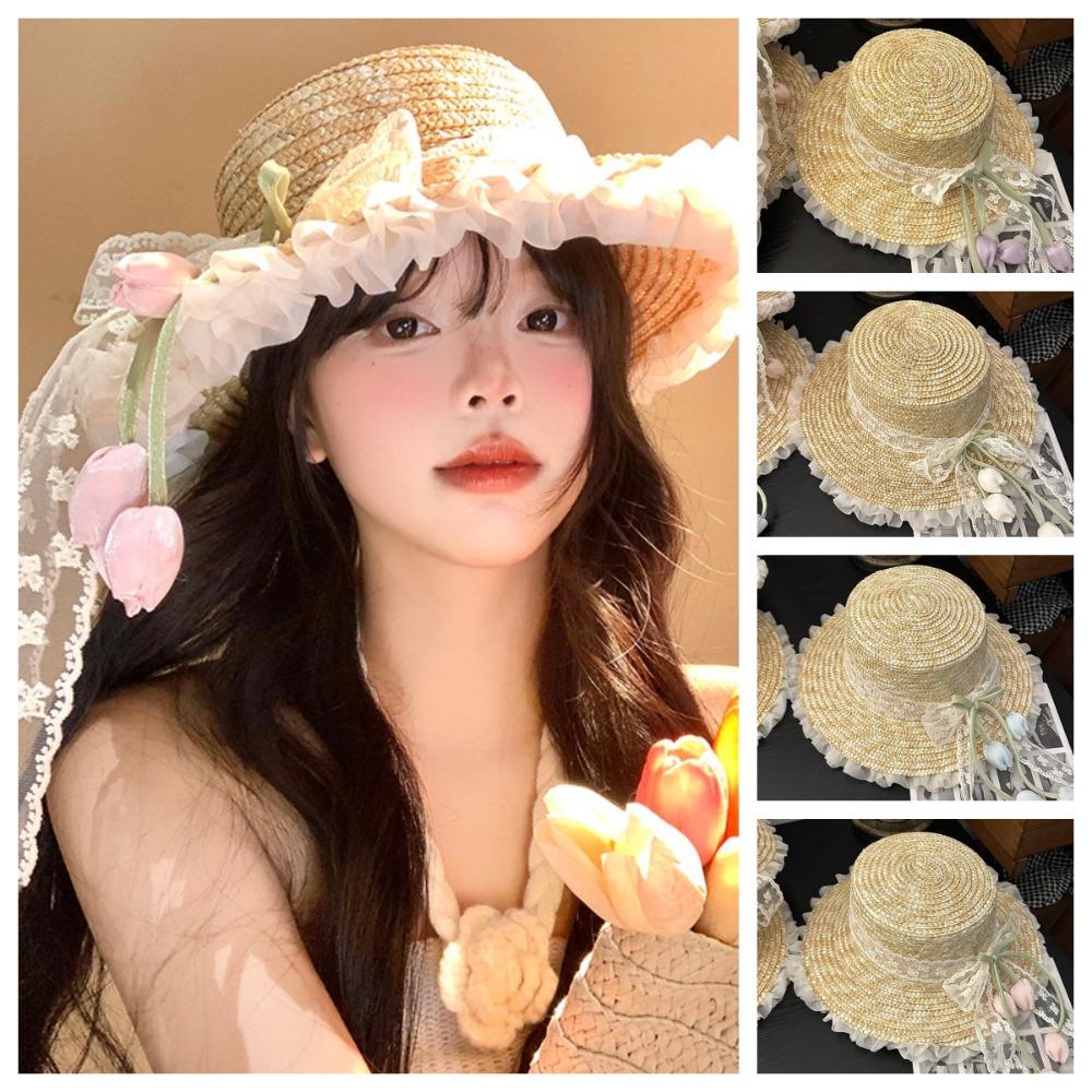 Sunscreen Lace Bow Straw Hat Flower Summer Beach Sun Hat Outing in Spring Tulip Hat Ladies/Girls білий
Sunscreen Lace Bow Straw Hat Flower Summer Beach Sun Hat Outing in Spring Tulip Hat Ladies/Girls білий