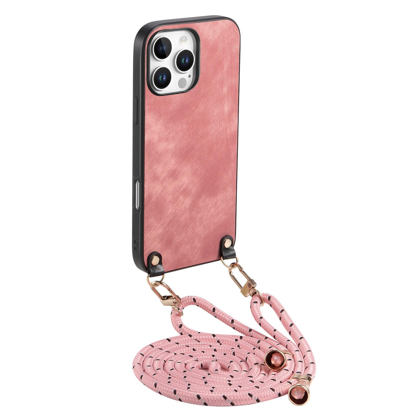For iPhone 16 Pro Max Case Retro Texture Leather Coated PC+TPU Phone Cover with Hanging Rope Pink
For iPhone 16 Pro Max Case Retro Texture Leather Coated PC+TPU Phone Cover with Hanging Rope Pink