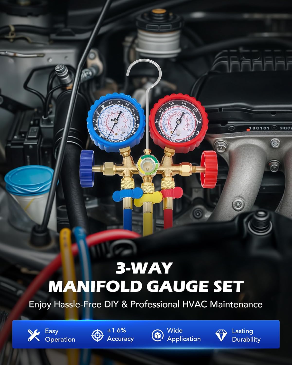 AC Gauge Set with Self-Sealing Tap, R134a R12 R22 R502, 5FT Hoses, Adjustable Couplers, Freon Charge Kit United States
AC Gauge Set with Self-Sealing Tap, R134a R12 R22 R502, 5FT Hoses, Adjustable Couplers, Freon Charge Kit United States