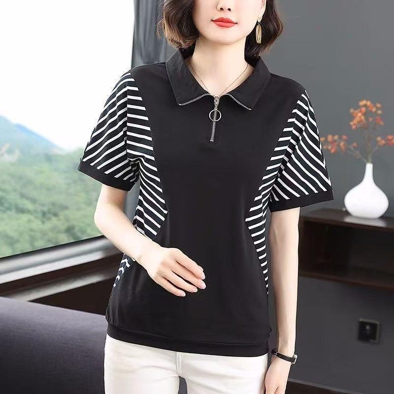 Short-sleeve T-shirt for women summer half-sleeved loose striped POLO collar top M чёрный
Short-sleeve T-shirt for women summer half-sleeved loose striped POLO collar top M чёрный
