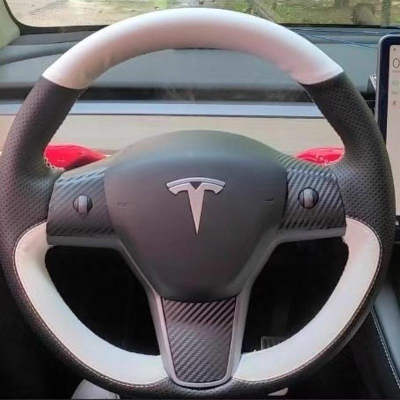 Для Tesla Model 3 Model Y 2018- Ручна прошивка Нековзкий Чорно-білий Шкіряна накладка на кермо автомобіля 4
Для Tesla Model 3 Model Y 2018- Ручна прошивка Нековзкий Чорно-білий Шкіряна накладка на кермо автомобіля 4