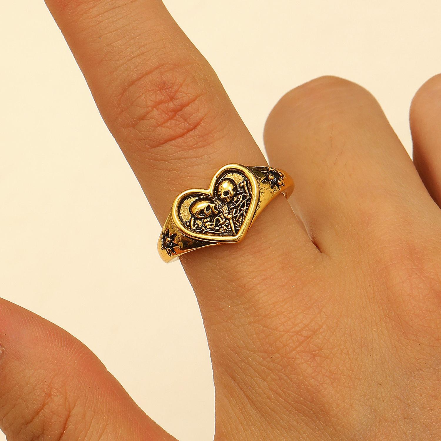 Gothic Stainless Steel Heart-shaped Carving Double Skull Awn Star Open Ring for Women Men Halloween Couple Friend Zircon Gift
Gothic Stainless Steel Heart-shaped Carving Double Skull Awn Star Open Ring for Women Men Halloween Couple Friend Zircon Gift