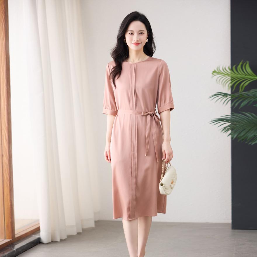 Модное трендовое брендовое платье из тяжелого шелка, новое платье с рукавом пять четвертей из шелка тутового дерева, однотонная юбка 4XL