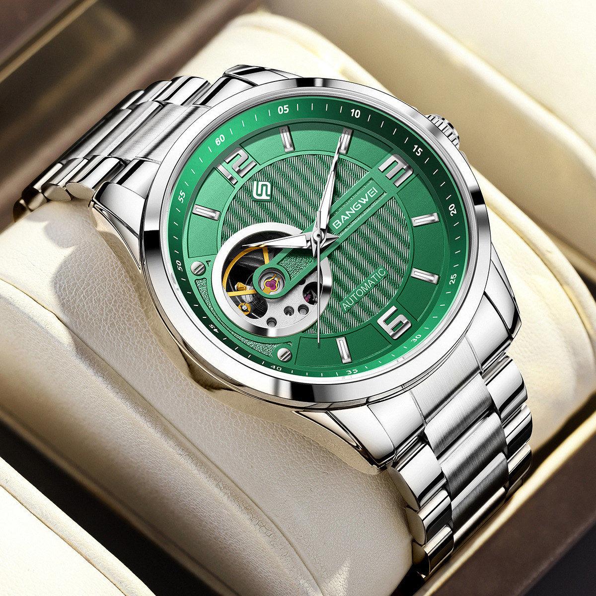 BANGWEI Luxury Automatic Mechanical Watch Elegant Luminous Men Watches Waterproof Business Stainless Steel Tourbillon Man Watch зеленый цвет-серебро
BANGWEI Luxury Automatic Mechanical Watch Elegant Luminous Men Watches Waterproof Business Stainless Steel Tourbillon Man Watch зеленый цвет-серебро