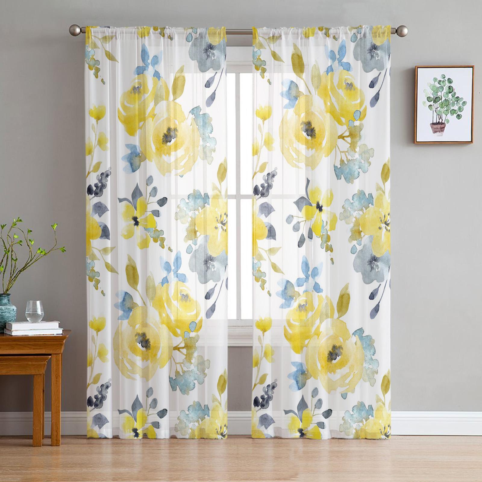 Plant Yellow Watercolor Flowers Sheer Curtains for Living Room Modern Voile Curtain Bedroom Tulle Curtains Window Drapes Decor W135 x H114cm
Plant Yellow Watercolor Flowers Sheer Curtains for Living Room Modern Voile Curtain Bedroom Tulle Curtains Window Drapes Decor W135 x H114cm