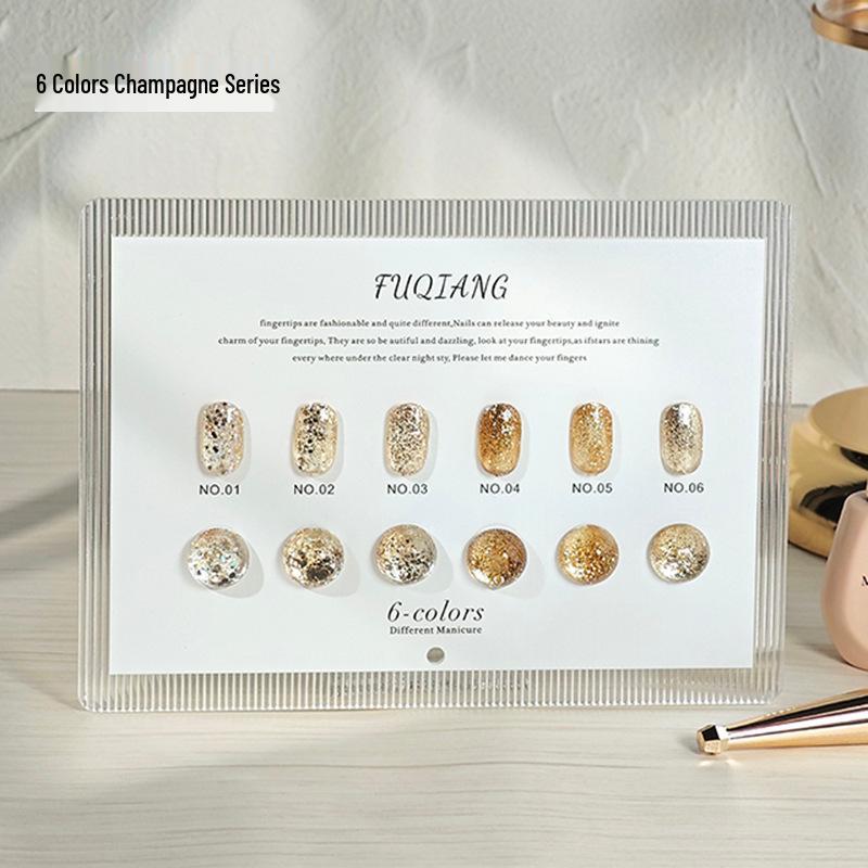 Fuqiang 6-Color Champagne Gold Gel Nail Polish Set with Super Glitter and Fine Glitter Powder
Fuqiang 6-Color Champagne Gold Gel Nail Polish Set with Super Glitter and Fine Glitter Powder