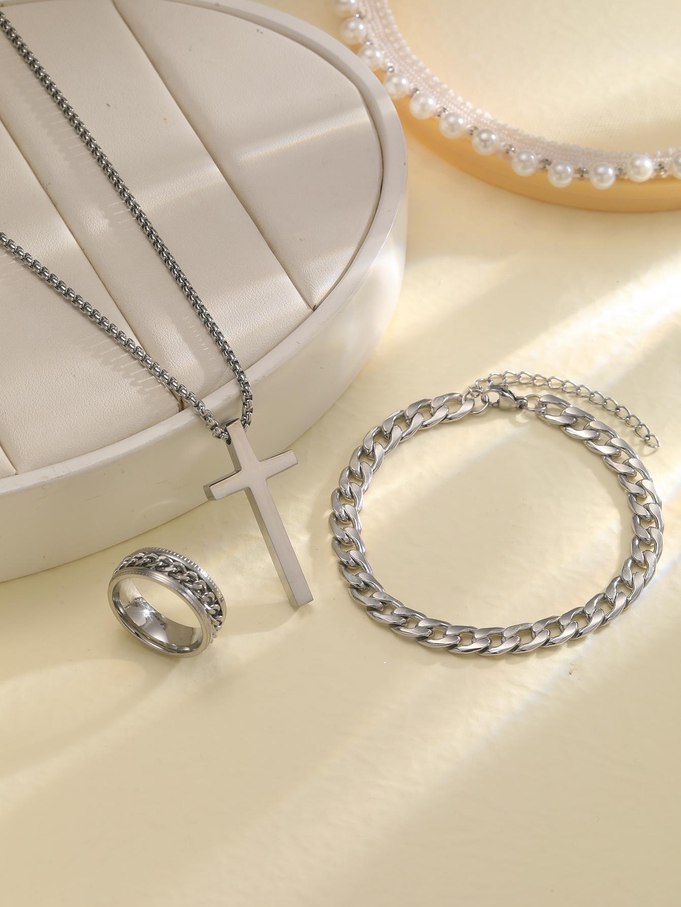 3Pcs Stainless Steel Cross Jewelry Set For Women Men Couple Simple Punk High Quality Pendant Necklace Bracelet Ring Set Gift New
3Pcs Stainless Steel Cross Jewelry Set For Women Men Couple Simple Punk High Quality Pendant Necklace Bracelet Ring Set Gift New