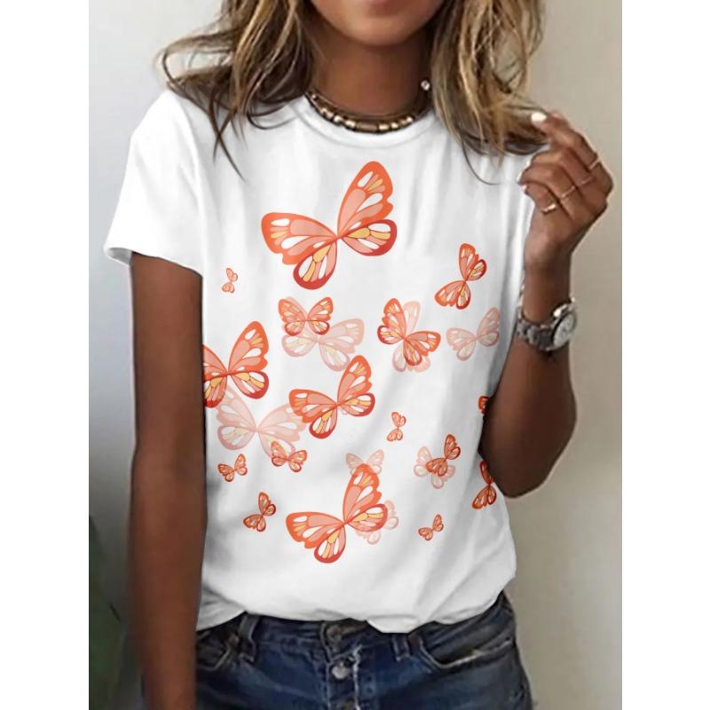 Women s Casual Short-sleeved T-shirt Polyester Knitted Fabric Orange Butterfly Pattern Micro-elastic Round Neck Summer Top Glossy 150G Polyester Fiber 8XL
Women s Casual Short-sleeved T-shirt Polyester Knitted Fabric Orange Butterfly Pattern Micro-elastic Round Neck Summer Top Glossy 150G Polyester Fiber 8XL