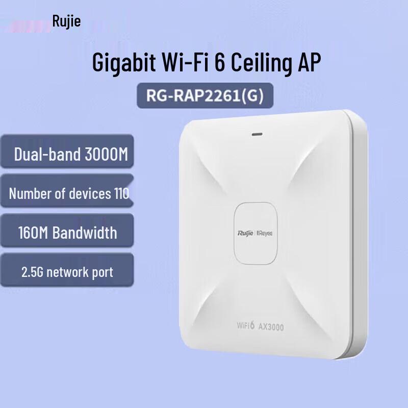 Ruijie WiFi 6 AX1800 Ceiling-Mount Wireless Access Point
Ruijie WiFi 6 AX1800 Ceiling-Mount Wireless Access Point