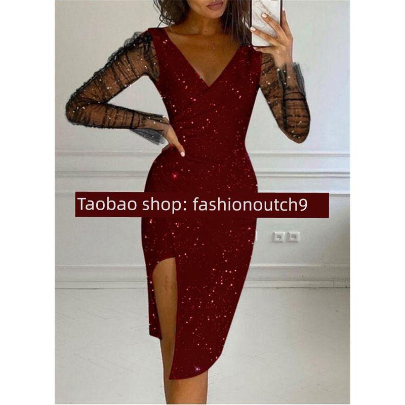 2025 Sequin V-neck Bag Buttocks Sexy Mesh Dress Burgundy S
2025 Sequin V-neck Bag Buttocks Sexy Mesh Dress Burgundy S