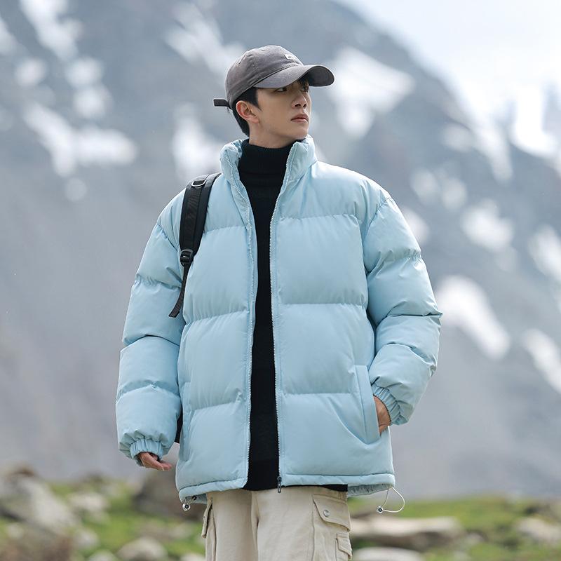 Новая утолщенная хлопковая одежда Зимняя одежда большого размера для пар с жареным уличным хлебом, воротник-стойка, универсальная повседневная однотонная одежда с хлопковой подкладкой 3XL светло-синий