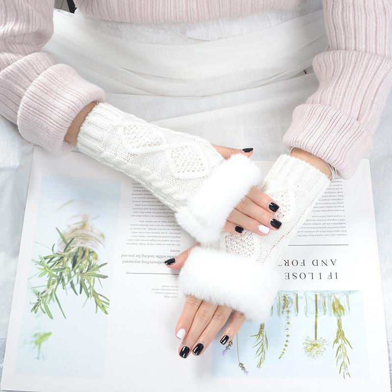 Женские шерстяные перчатки в форме ромба с вязаными накладными рукавами — теплые безпальцевые перчатки для осени и зимы One Size белый