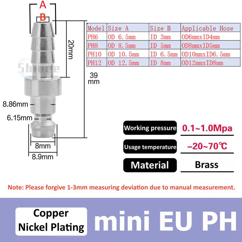 EU All-Copper Nickel-Plated Mini Air Hose Quick Coupling Release Pneumatic Fitting European Connector Fast Medical Equipment SH 1l2
EU All-Copper Nickel-Plated Mini Air Hose Quick Coupling Release Pneumatic Fitting European Connector Fast Medical Equipment SH 1l2