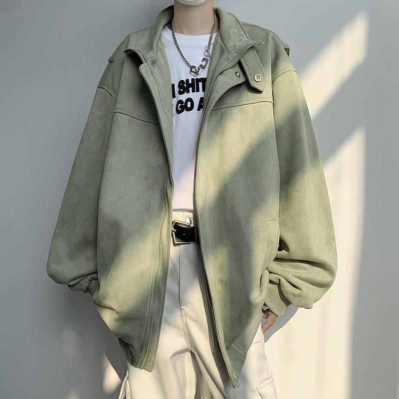 2025 Весна и Осень вельветовая куртка из оленьей кожи с лацканами мужская повседневная японская ретро уличная модная брендовая студенческая Харадзюку американская куртка 2XL зелёный