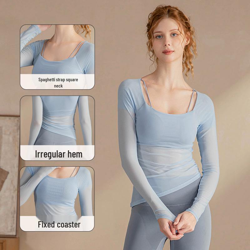 Women s Summer Yoga Top: Fake Two-Piece, Irregular Long Sleeve, Mesh Splice Fitness Shirt L небо синє світло кольору
Women s Summer Yoga Top: Fake Two-Piece, Irregular Long Sleeve, Mesh Splice Fitness Shirt L небо синє світло кольору