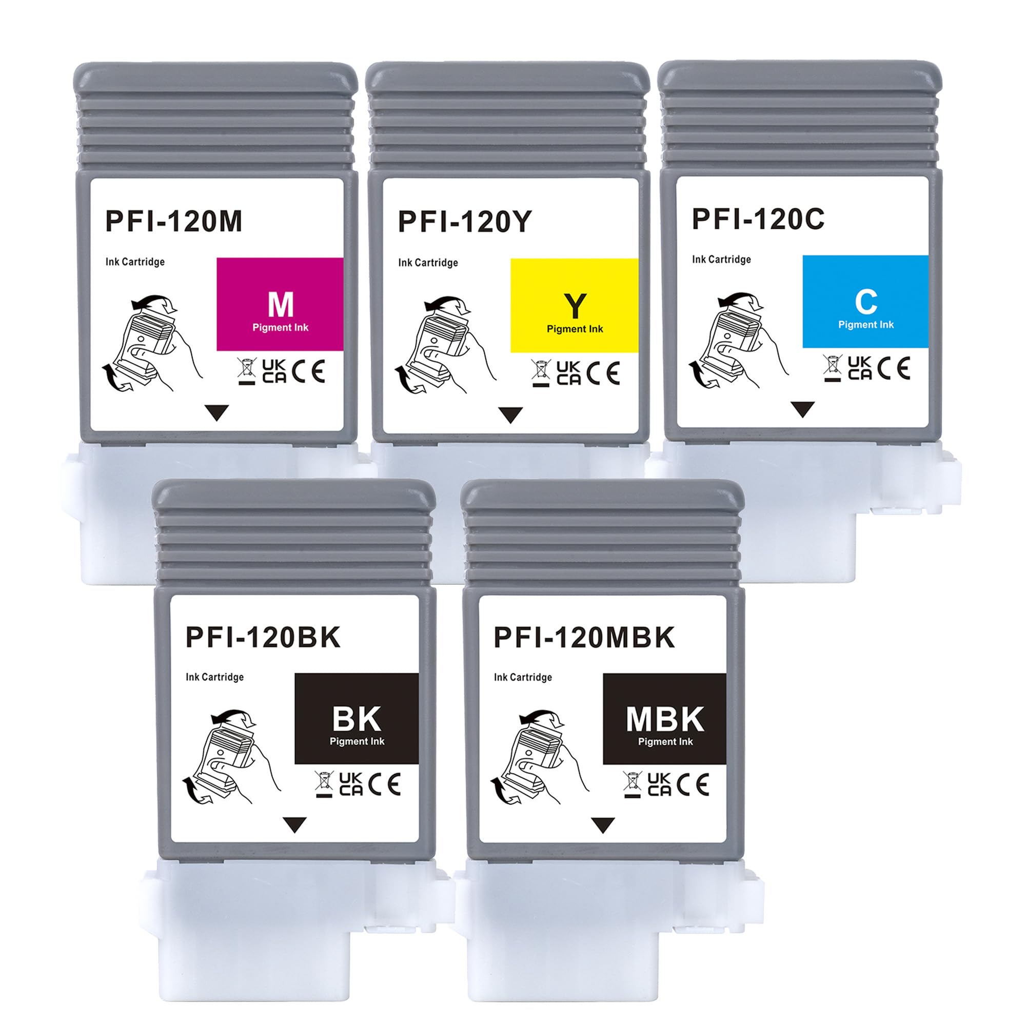 LCL Compatible Canon Pigment Ink Cartridges Matte for Canon and Printers PFI-120 (5-Pack, Black, Cyan, Magenta, Yellow) TM-200, TM-205, TM-200MFP,
LCL Compatible Canon Pigment Ink Cartridges Matte for Canon and Printers PFI-120 (5-Pack, Black, Cyan, Magenta, Yellow) TM-200, TM-205, TM-200MFP,