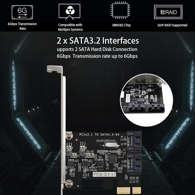 TXB116 SATA Hard Drive Expansion Card PCI-E 3.1 to 2-port SATA 3.2 6Gbps Adapter Card (Chip: JMB582) As Shown A
TXB116 SATA Hard Drive Expansion Card PCI-E 3.1 to 2-port SATA 3.2 6Gbps Adapter Card (Chip: JMB582) As Shown A