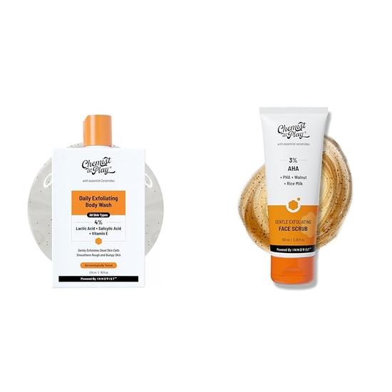Chemist At Play 1% Salicylic Acid Exfoliating Body Wash 236ml For Men & Women + Gentle Exfoliating Face Scrub for Women + & Men | 100ml
Chemist At Play 1% Salicylic Acid Exfoliating Body Wash 236ml For Men & Women + Gentle Exfoliating Face Scrub for Women + & Men | 100ml