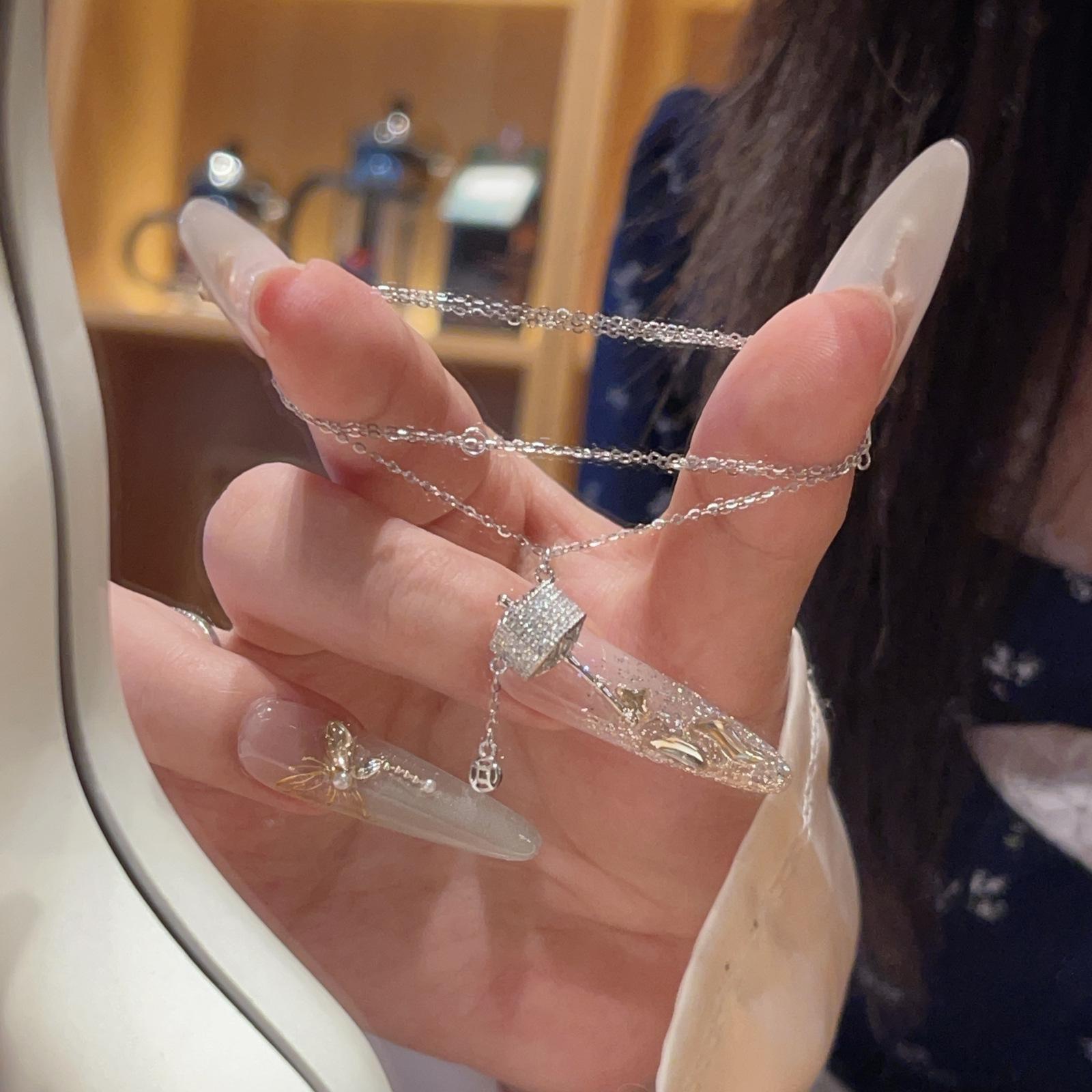 Позолоченное стерлинговое серебро, бочкообразное колье с инкрустированными бриллиантами - в китайском придворном стиле, женская тибетская нишевая ключичная цепочка 925 Silver серебряный