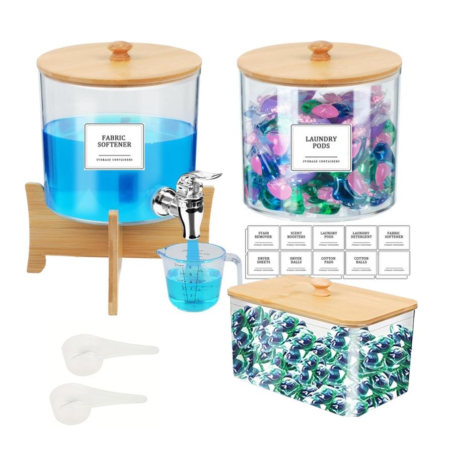 Liquid Laundry Detergent Dispenser,Laundry Room Organization Laundry Pods Container & Dryer Sheet Holder with Lids & Labels
Liquid Laundry Detergent Dispenser,Laundry Room Organization Laundry Pods Container & Dryer Sheet Holder with Lids & Labels