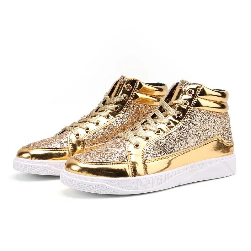Hot Fashion Golden Shiny Mirrors Mens Shoes Casual Club Bar Glitter Streetwear Hip Hop High Top Men Sneakers Zapatos De Hombre 38
Hot Fashion Golden Shiny Mirrors Mens Shoes Casual Club Bar Glitter Streetwear Hip Hop High Top Men Sneakers Zapatos De Hombre 38