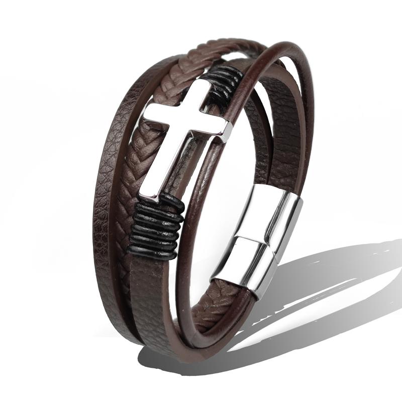 MingAo Trendy Vintage Men Leather Bracelet Cross Charms Stainless Steel Magnetic Clasp Multilayer Braided Bracelets Male Jewelry 22cm
MingAo Trendy Vintage Men Leather Bracelet Cross Charms Stainless Steel Magnetic Clasp Multilayer Braided Bracelets Male Jewelry 22cm