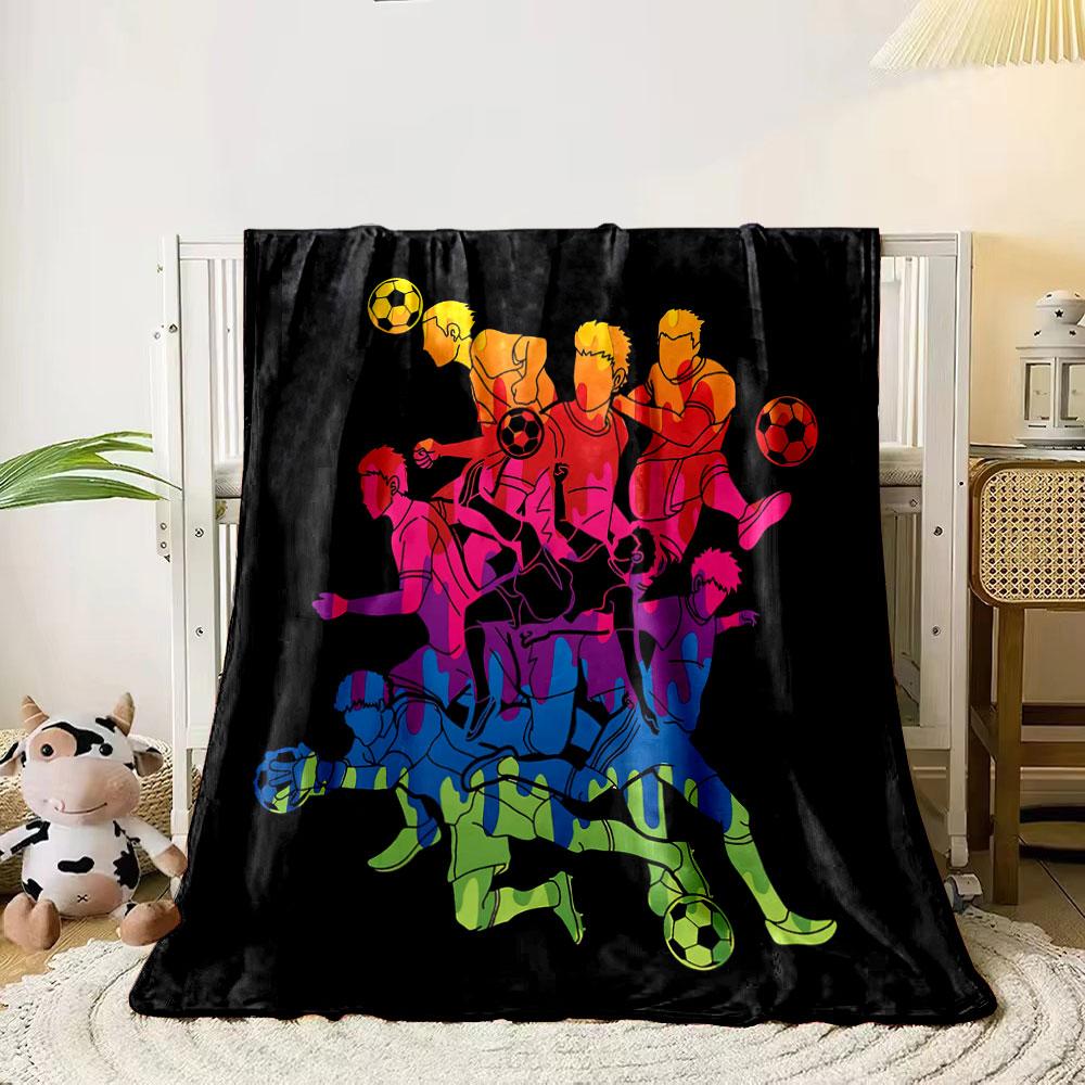 Colorful silhouettes of soccer players in action on a black background. for all seasons blanket lunch break throw gift 80cm x 120cm
Colorful silhouettes of soccer players in action on a black background. for all seasons blanket lunch break throw gift 80cm x 120cm