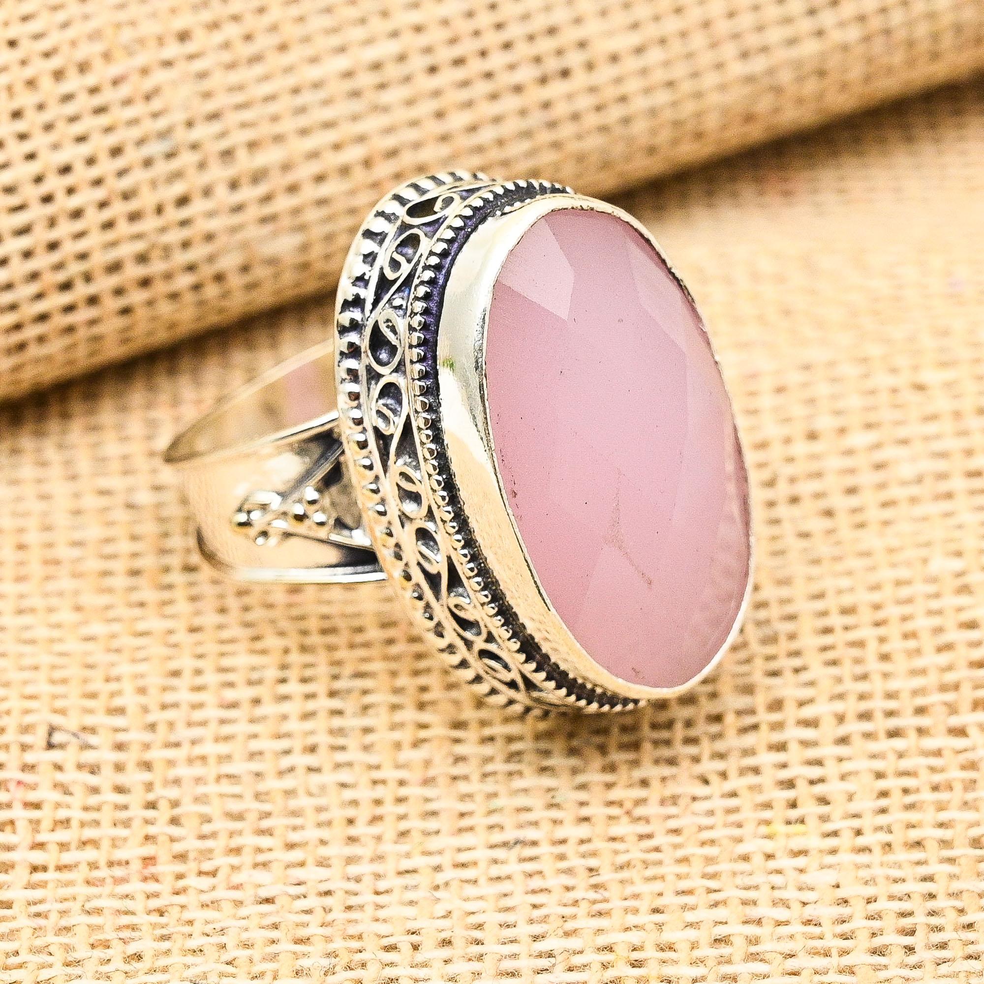 Ювелирные изделия из стерлингового серебра 925 пробы с розовым халцедоном и драгоценным камнем ручной работы для подарка на помолвку 7.5
Ювелирные изделия из стерлингового серебра 925 пробы с розовым халцедоном и драгоценным камнем ручной работы для подарка на помолвку 7.5