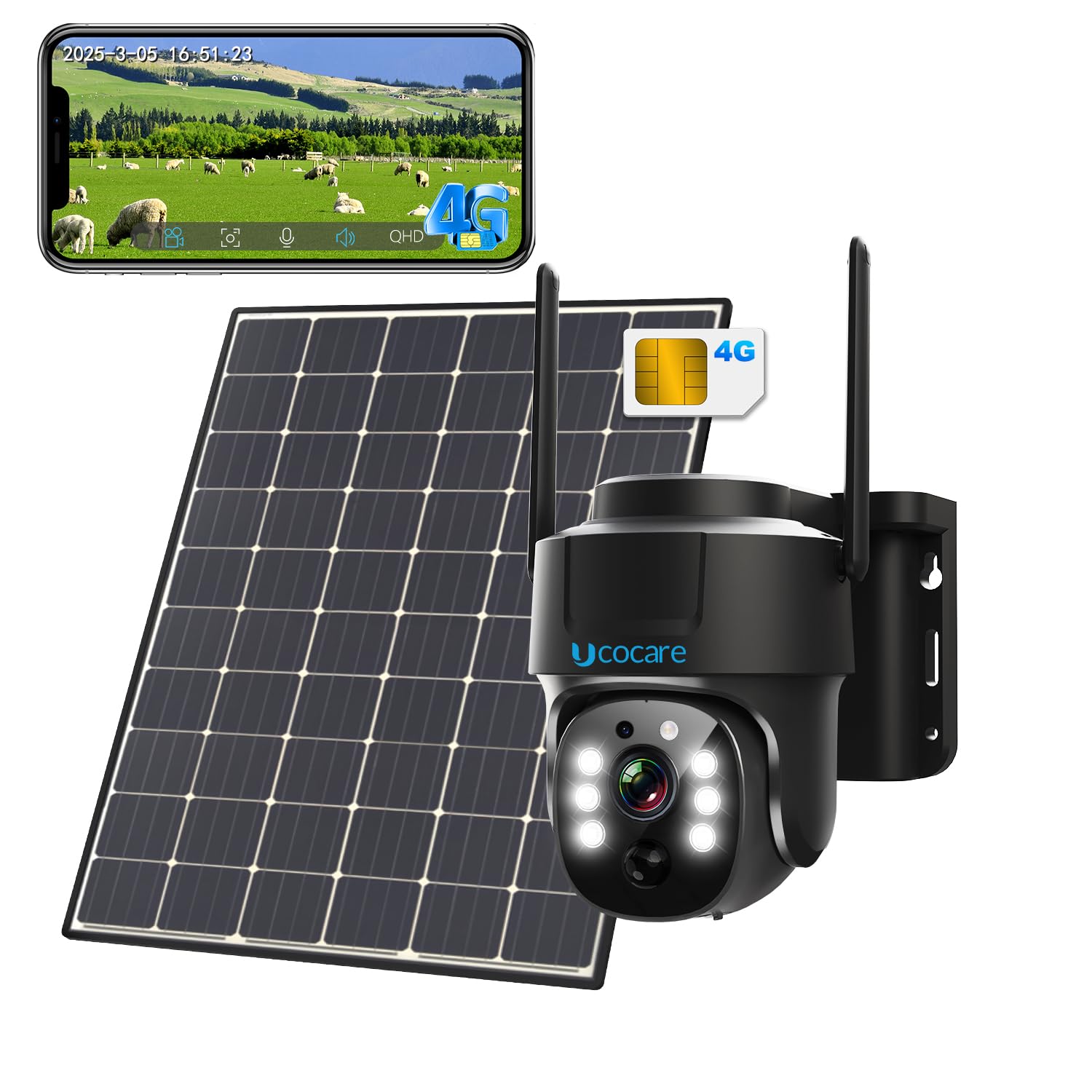 Enhanced 4MP 8W Solar and Automatic Person UCOCARE 4G LTE Outdoor Solar Security Camera with No No Power Supply 15000mAh 4G SIM Card Free Unlimited
Enhanced 4MP 8W Solar and Automatic Person UCOCARE 4G LTE Outdoor Solar Security Camera with No No Power Supply 15000mAh 4G SIM Card Free Unlimited